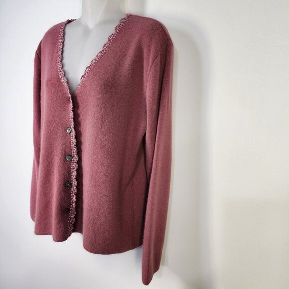 Saks Fifth Ave Folio Collection Cardigan Womens Large Wool Angora V Neck Button - Picture 6 of 12